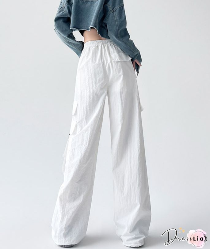 Retro Harajuku Pockets Cargo Pants Women Summer Loose High Waist Straight Trousers Korean