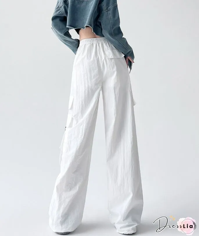 Retro Harajuku Pockets Cargo Pants Women Summer Loose High Waist Straight Trousers Korean