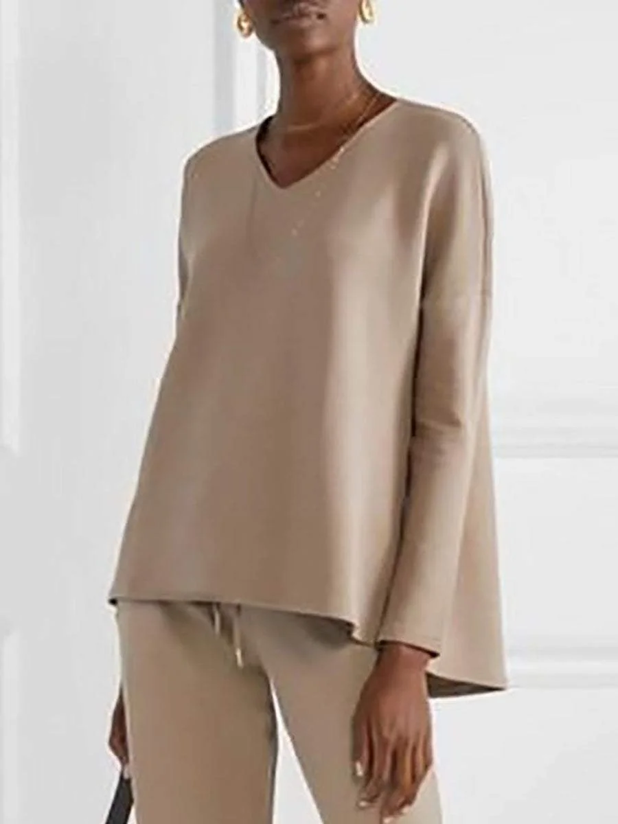 Solid Color V-Neck Two-Piece Set