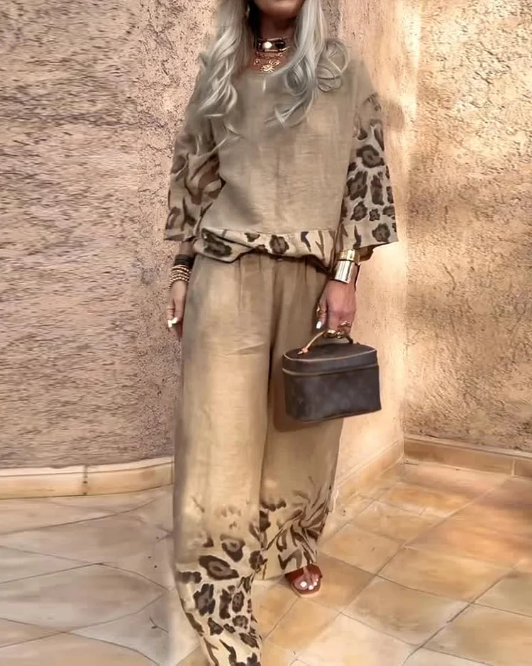 Round neck casual printed two-piece suit