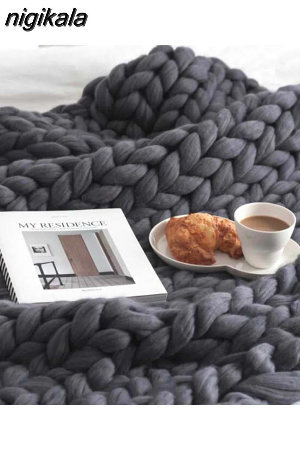 nigikala Chunky Merino Wool Blanket Thick Big Yarn Roving Knitted Blanket Winter warm Throw Blankets sofa bed blanket