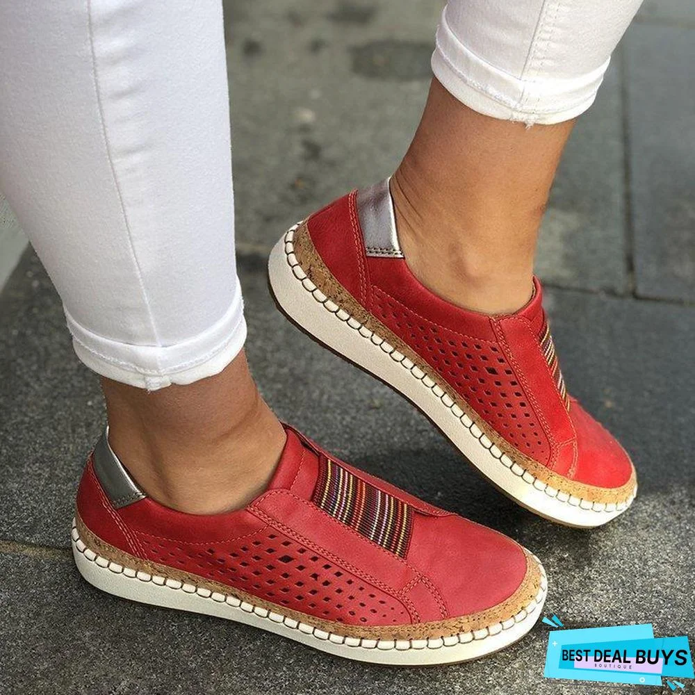 Women Pu Leather Sneaker Flats Shoes Breathable Loafers Flats Shoes