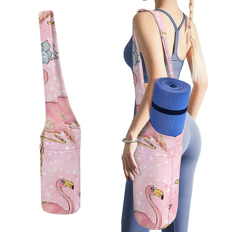 Yellow Pink Tropic Flamingo Butterfly World Active Yoga Mat Tote Multi Pocket Holds More Yoga Accessories Canvas Storage Bag - Heather Prints Shirts