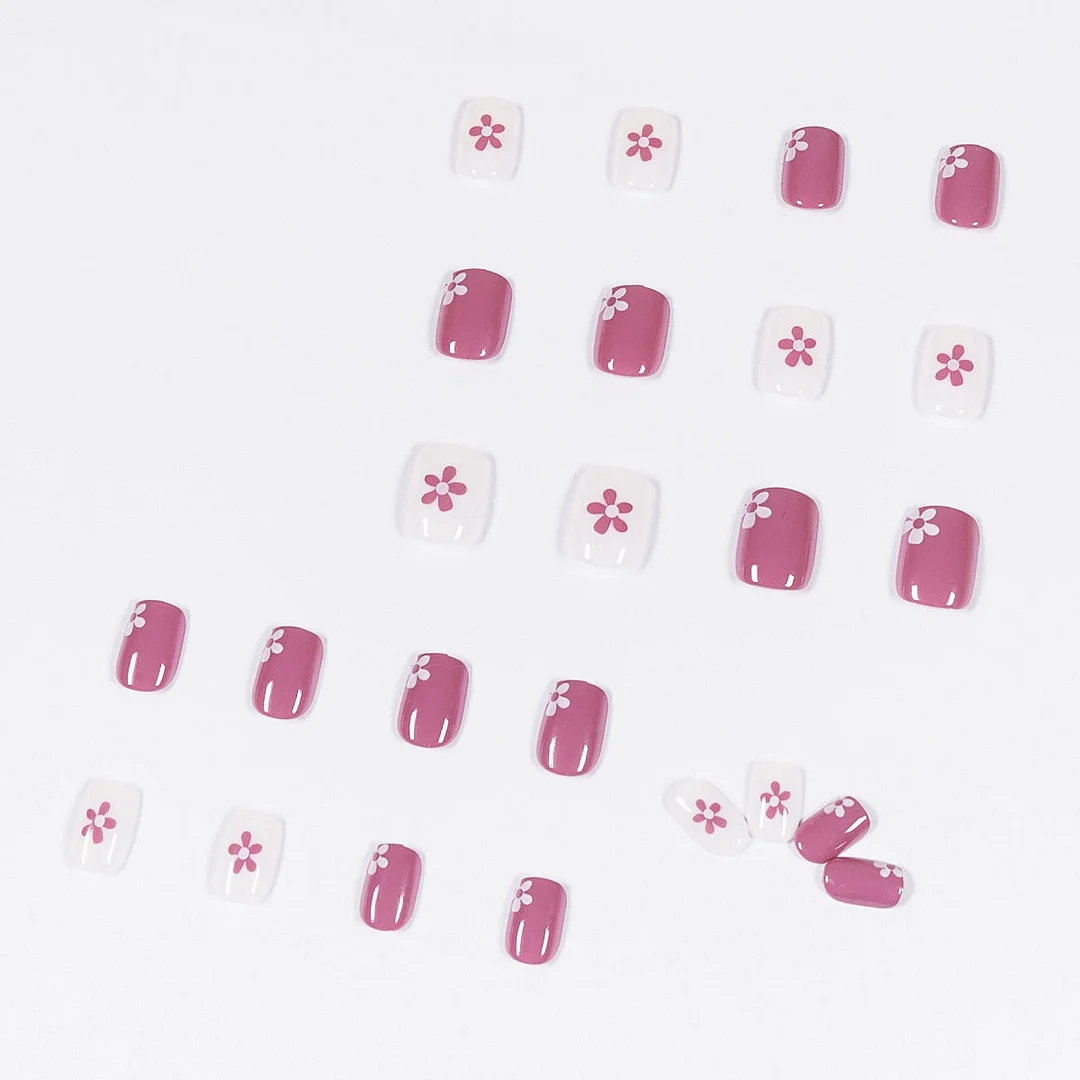 24pcs Purple Flower Fake Nails Full cover Fake Nails Glue DIY Manicure Nail Art Tools-Nail Inspo