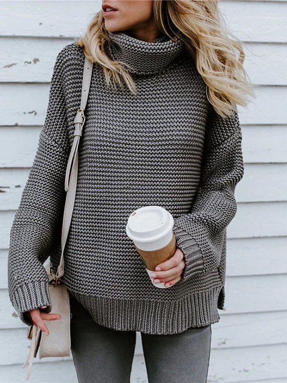 Women's Sweaters Solid Turtleneck Pullover Long Sleeve Sweater