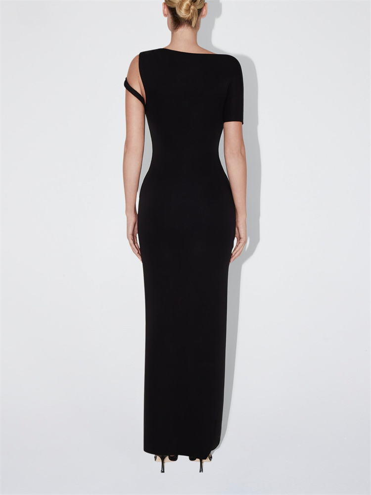 Ootddress Black Long Dress Female Slim High Waist Off-Shoulder Fashion Elegant Evening Partywear Dress Solid One-Shoulder Maxi Dress