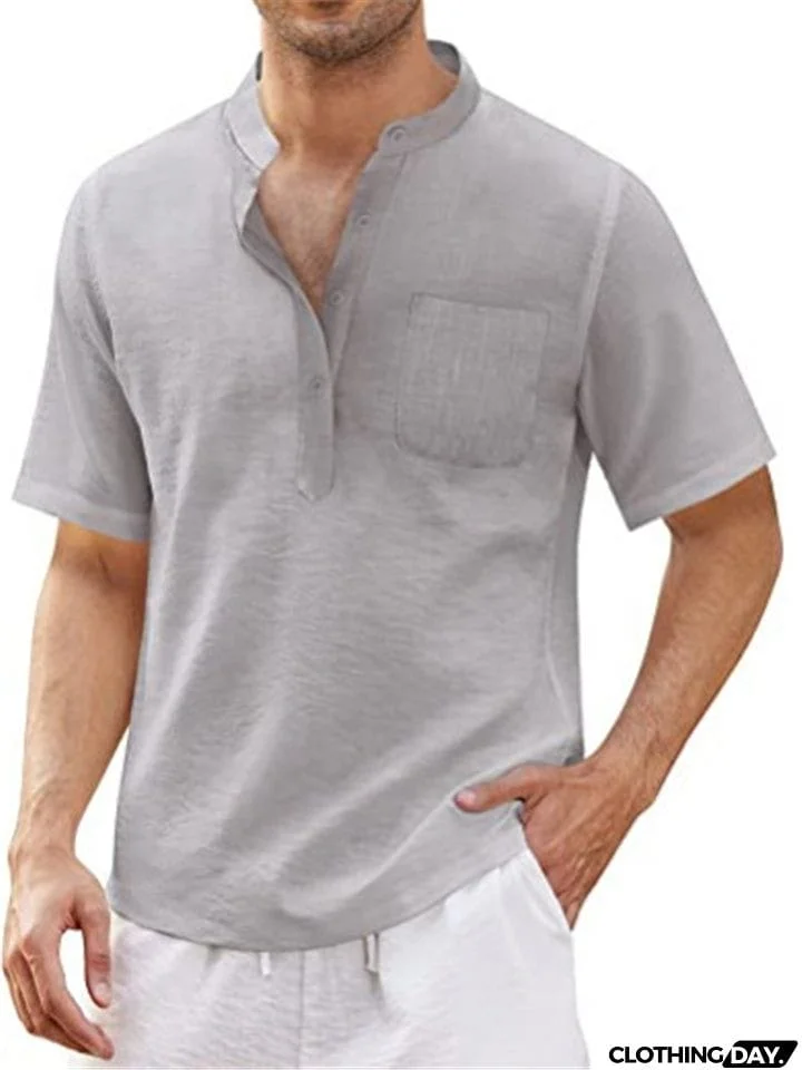 Short Sleeve Solid Color Linen T-Shirts For Men