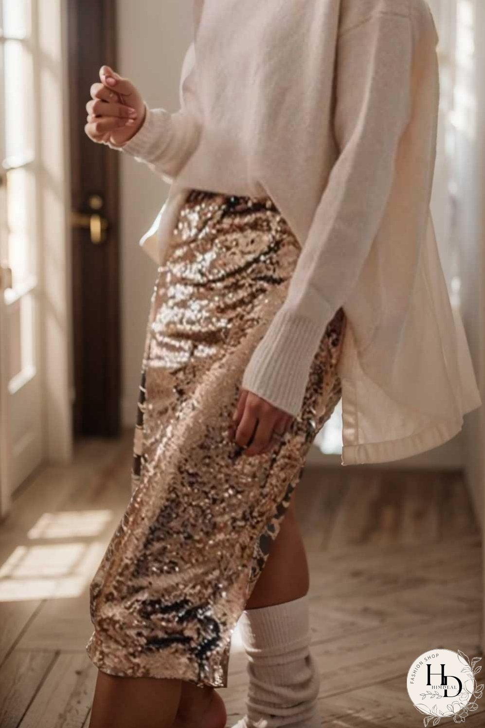 women s skirts sequined skinny slit midi skirt