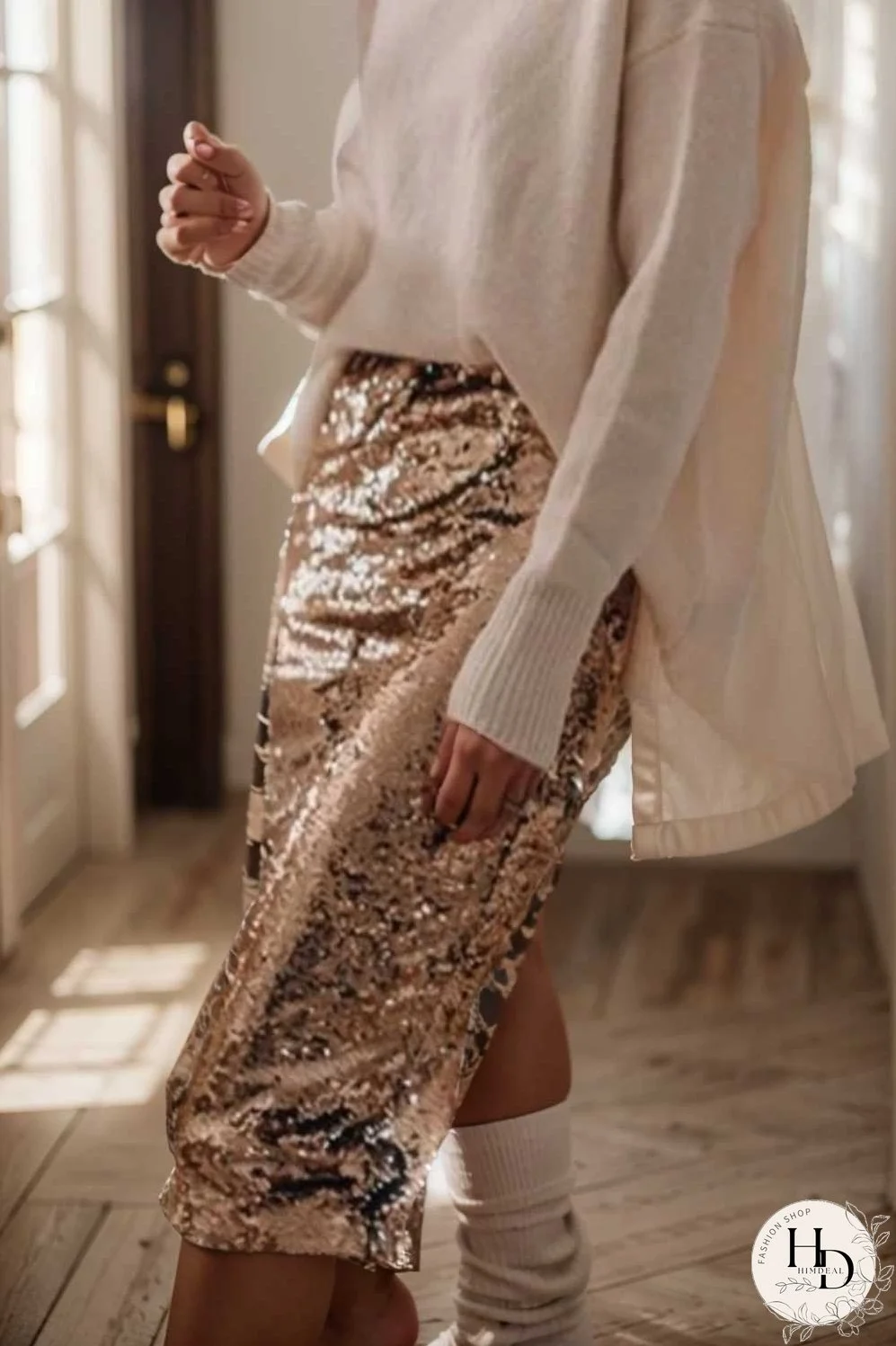women s skirts sequined skinny slit midi skirt