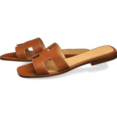 Tan Vintage Open Toe Summer Flat Slide Sandals Vdcoo