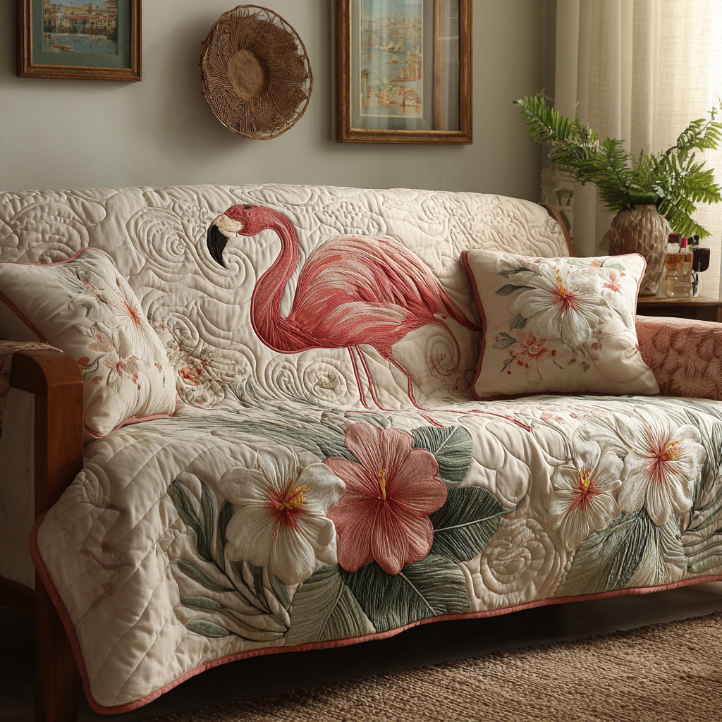 Flamingo Haven Quilted Sofa Cover NCU0DV9002 everthome