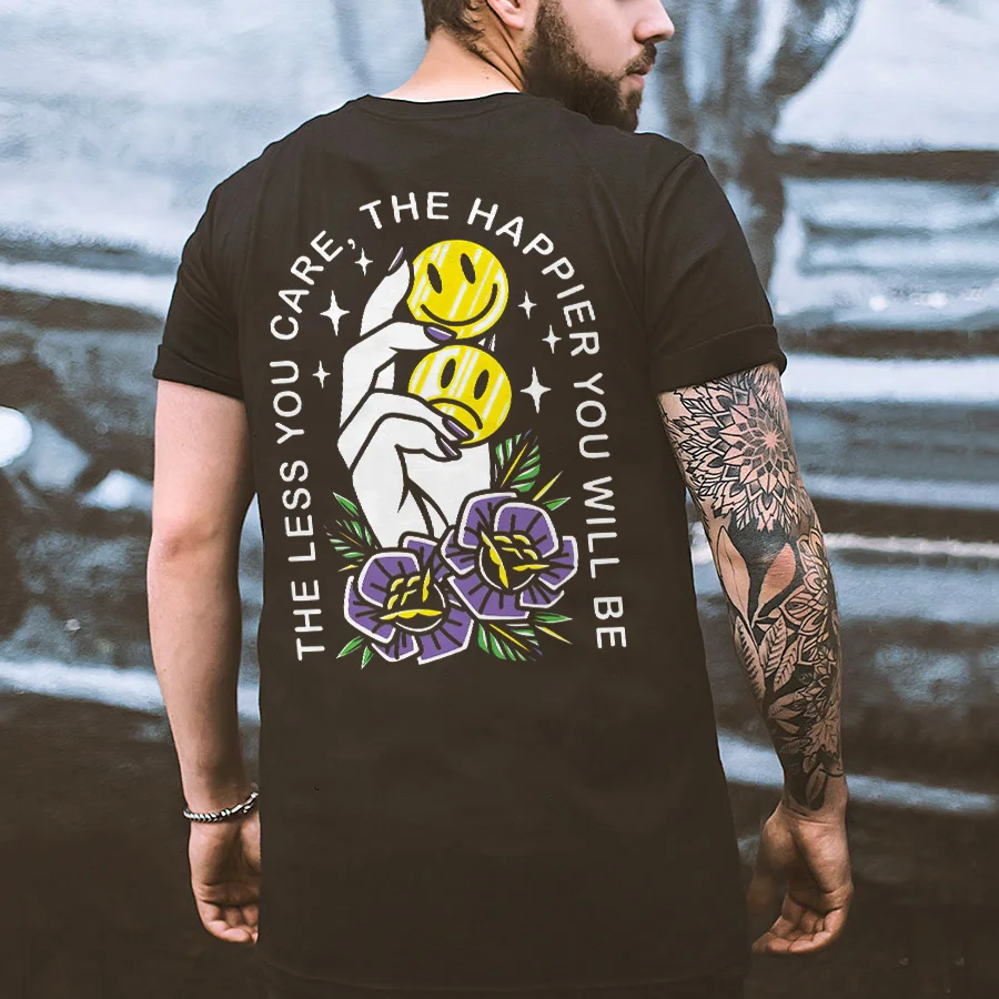The Less You Care, The Happier You Will Be Print Men's T-shirt