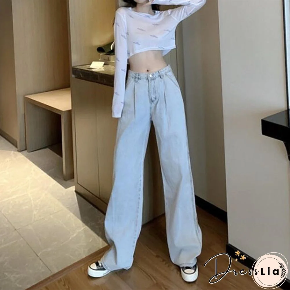 Woman Jeans High Waist Clothes Wide Leg Denim Clothing Blue Streetwear Vintage Quality Fashion Harajuku Straight Pants