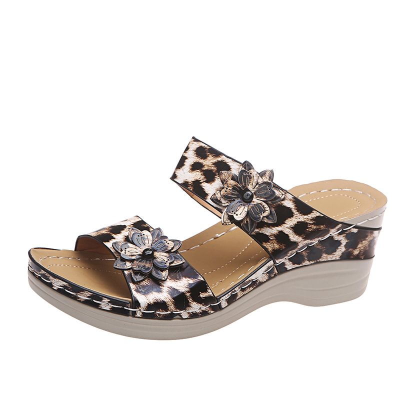 clarks new leopard print leather wedge soft sole sandals