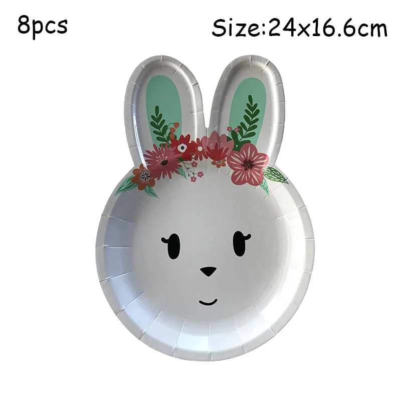 Easter Party Bunny Disposable Tableware Decor Paper Plates Birthday Party Decor Baby Shower Easter Wooden Rabbit Easter Gifts