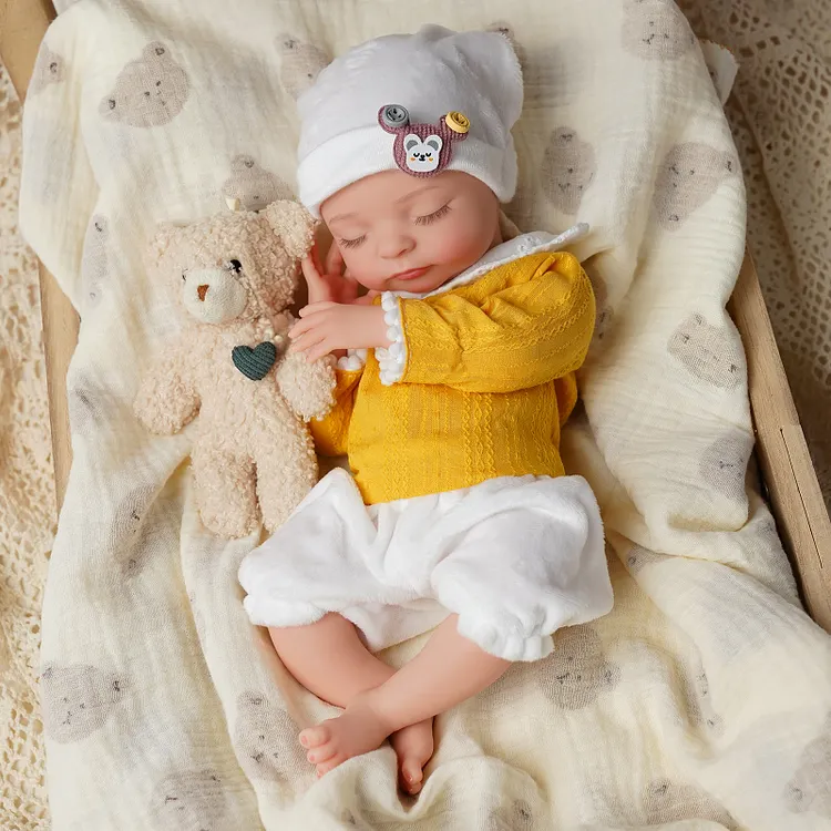 Babeside Larry 12" Full Silicone Reborn Baby Girl Doll &ndash; Sleeping Doll Gift in Mustard Knit Outfit