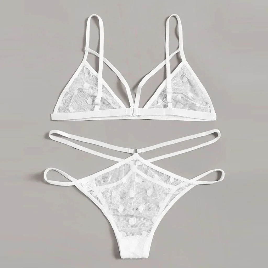 Sexy Erotic Lingerie Women Hot Intimates Bra Panty Sets Sexy Lace Transparent Dot Mesh Underwear Open Bra Set Intimates Lingerie