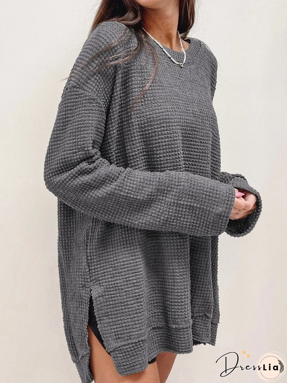 Drop Shoulder Waffle Knit Top
