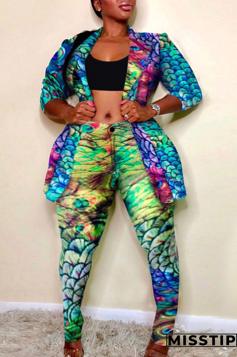 Leopard Print Fashion Casual Print Cardigan Pants Turndown Collar Plus Size Two Pieces
