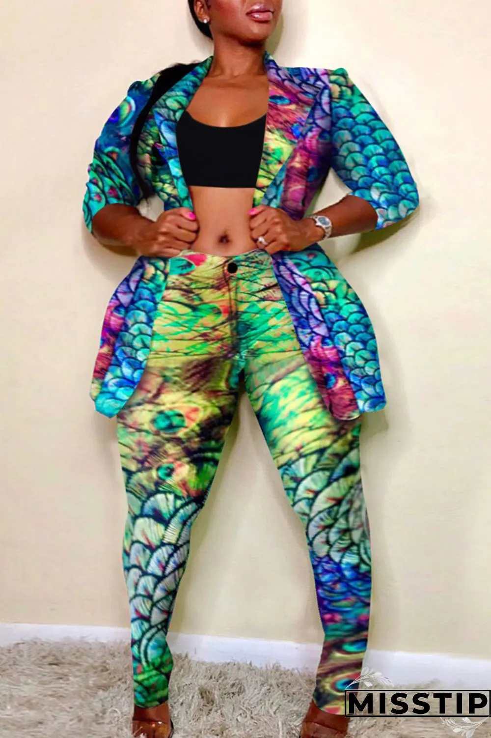 Leopard Print Fashion Casual Print Cardigan Pants Turndown Collar Plus Size Two Pieces