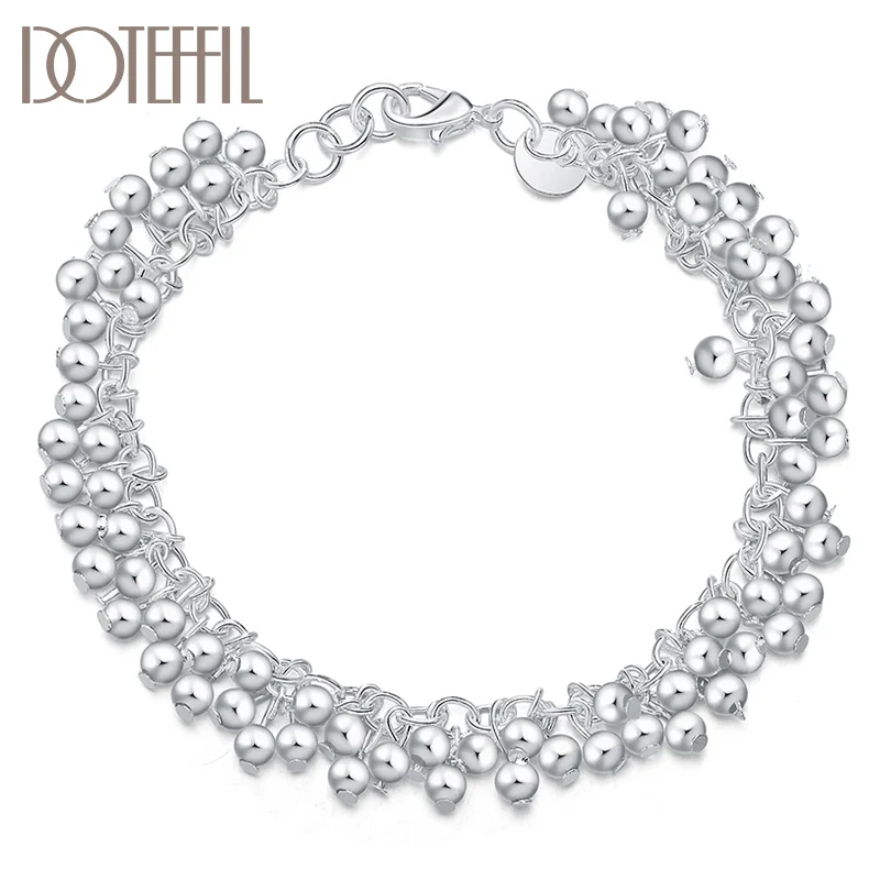 DOTEFFIL 925 Sterling Silver Smooth Grape Beads Ball Bracelet For Women Jewelry