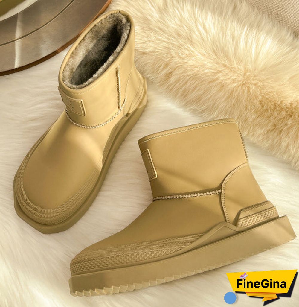 Women's Casual Solid Color Round Toe Flat Sole Plush Boots