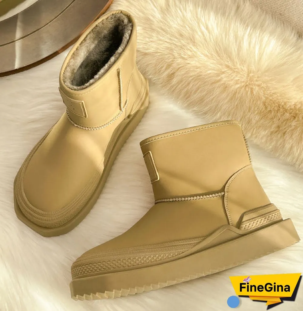 Women's Casual Solid Color Round Toe Flat Sole Plush Boots