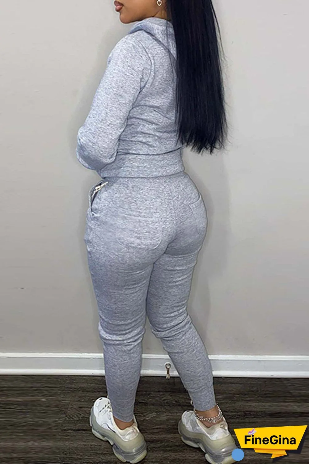 Light Gray Casual Letter Print Patchwork Hooded Collar Long Sleeve Two Pieces