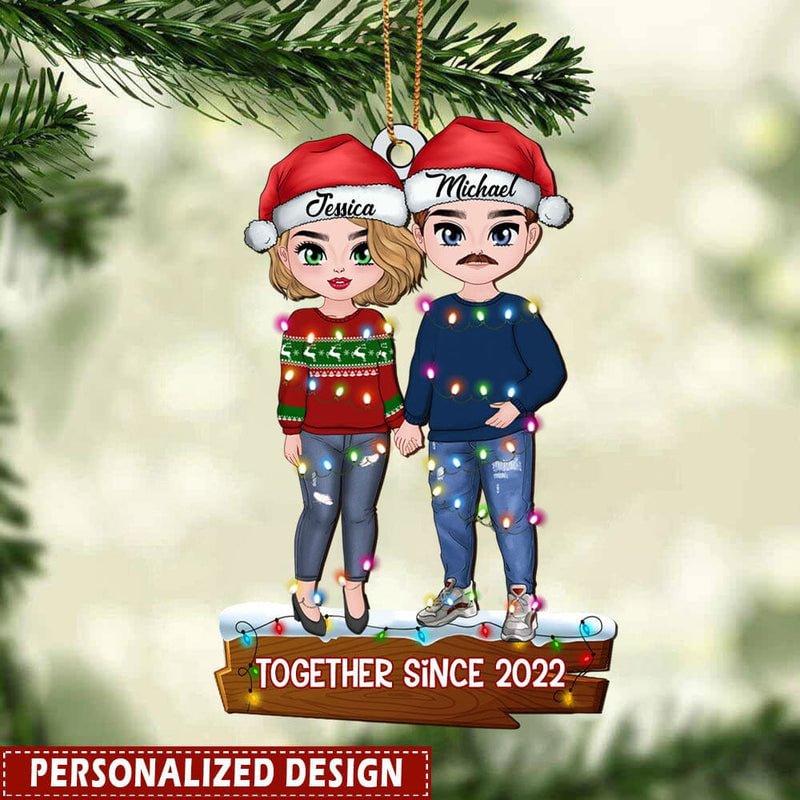Xmas Couple Holding Hands, Gifts For Husband, Wife Customized Ornament