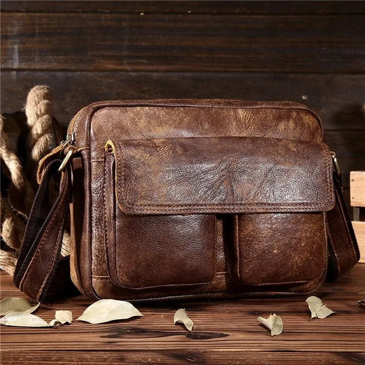 Retro Crazy Horse Leather Men's Briefcase Messenger Bag