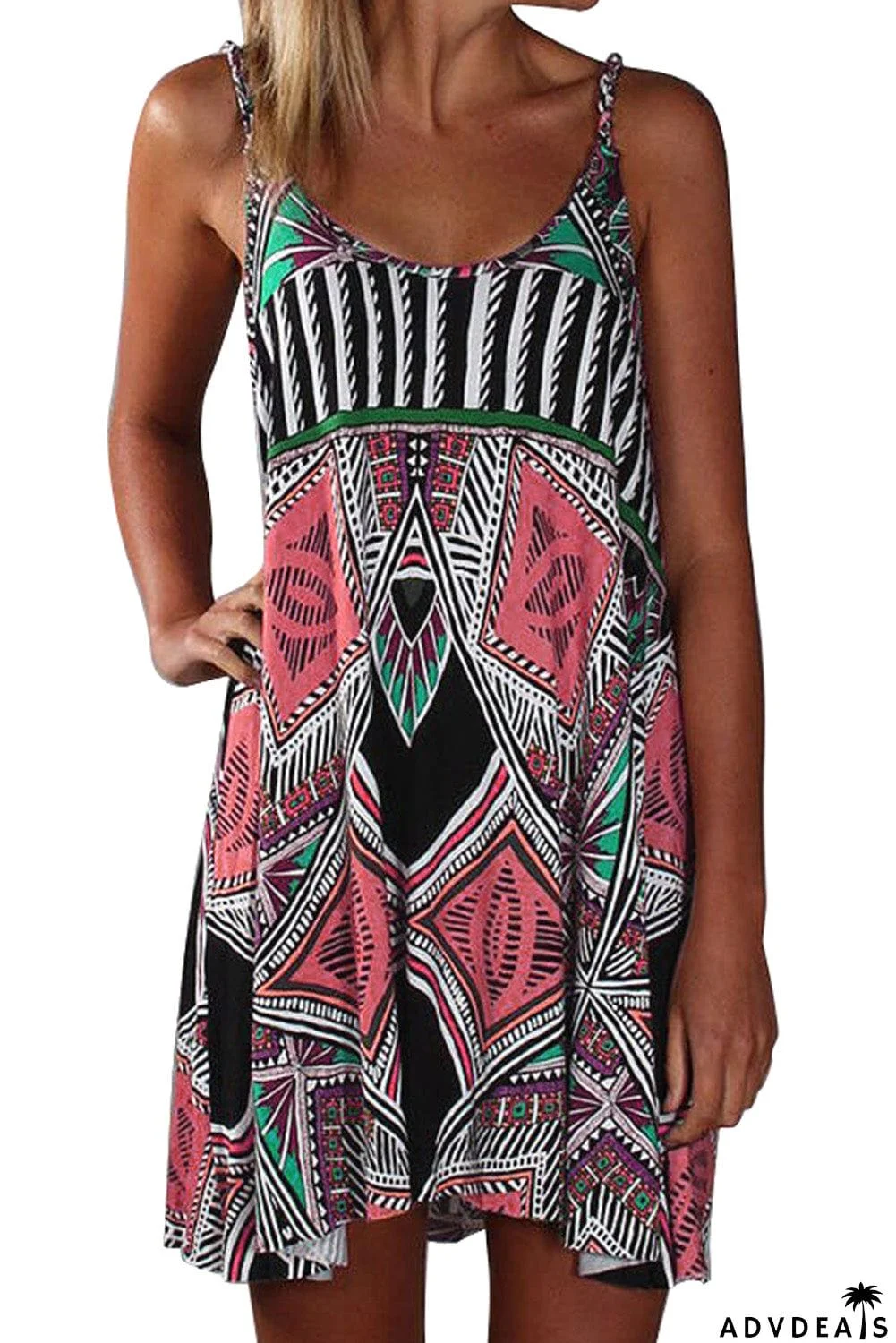 Spaghetti Straps Boho Mini Dress