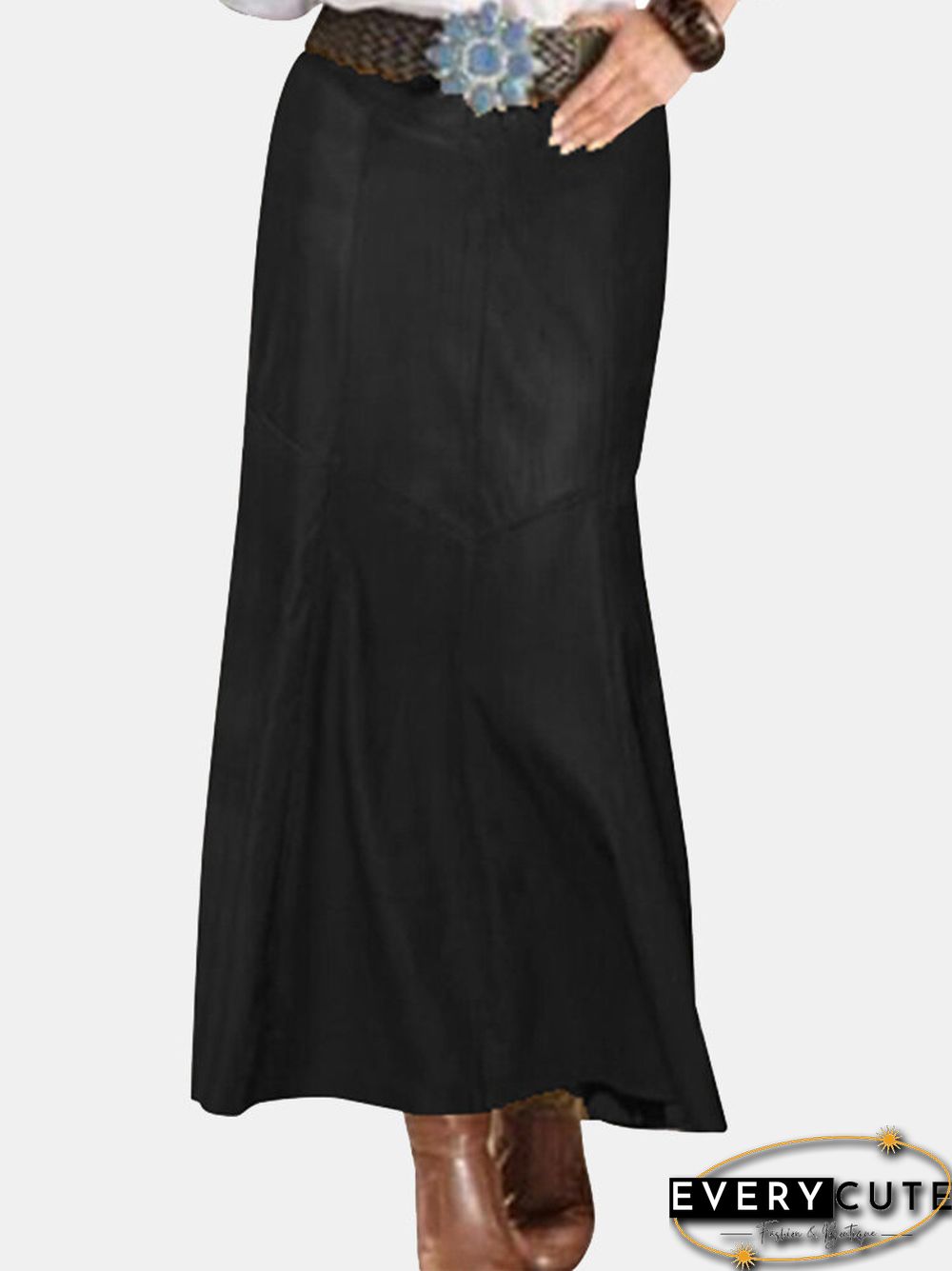 Solid Color PU Leather High Waist Skirt For Women