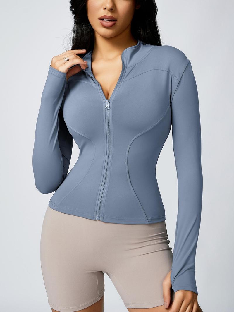 Women's Zip Up Sports Jacket, Tight Long Sleeve Sports Top, Ladies Sportswear Clothing for Spring Indoor Wear