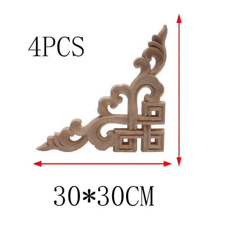 4PCS Unpainted Wooden Mouldings Decal European Wood Appliques for Furniture Cabinet New Flower Wood Carving Decorative Figurine