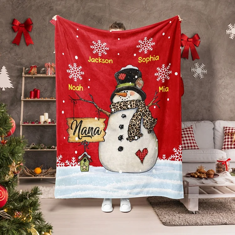 Personalized Christmas Nana Snowman Blanket|BKKid230[personalized name blankets][custom name blankets]