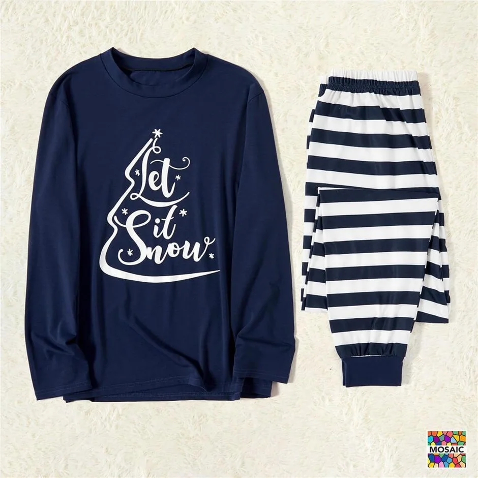 Let It Snow Family Matching Striped Christmas Pajamas Set