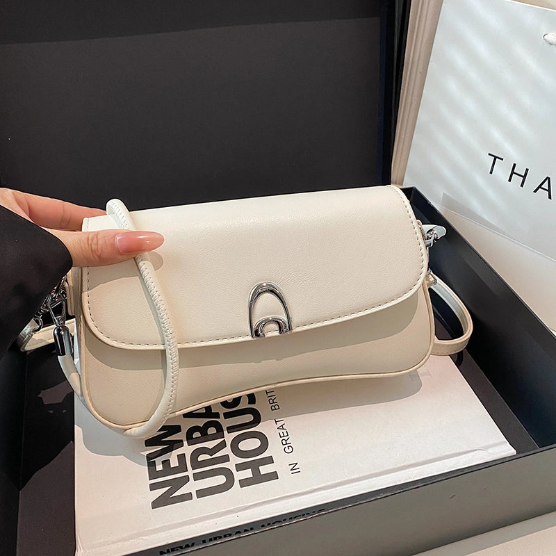 Women’s Medium Pu Leather Solid Color Classic Style Sewing Thread Square Flip Cover Underarm Bag