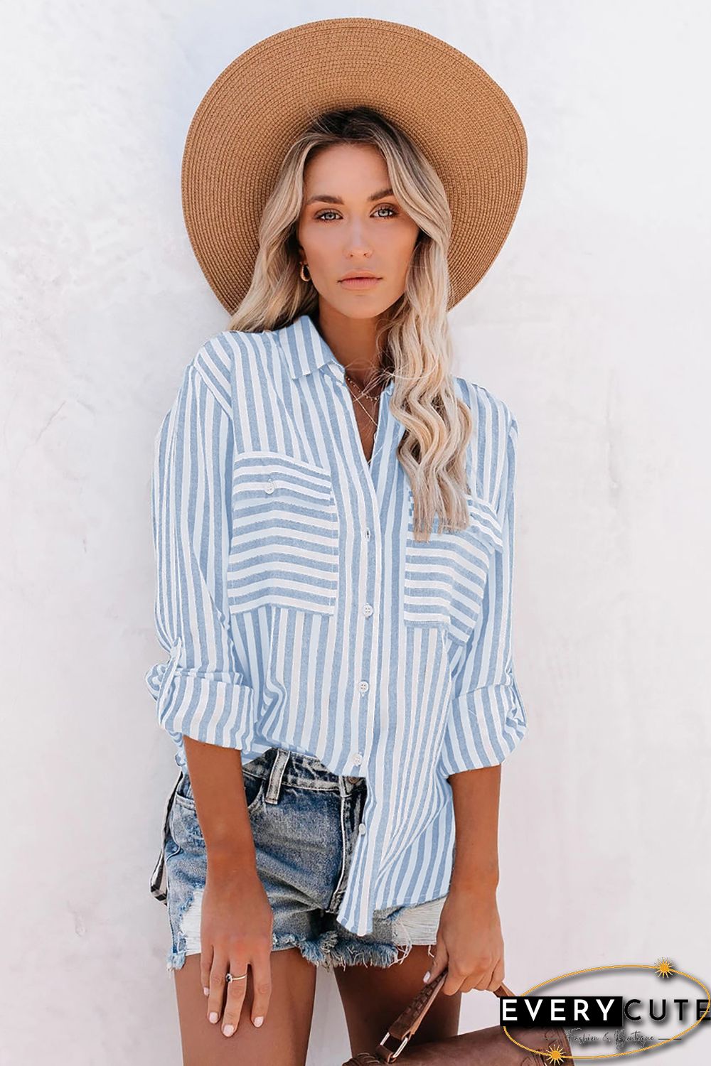 Sky Blue Cotton Striped Button Shirt