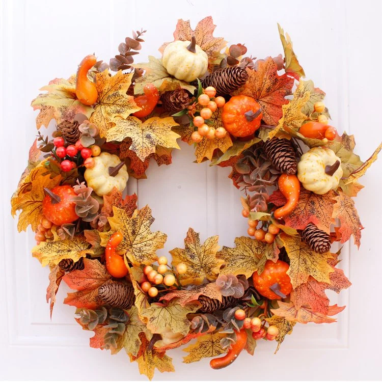 Maple Leaves And Pine Cones Pumpkin Wreath Outdoor Fall Wreath | AvasHome