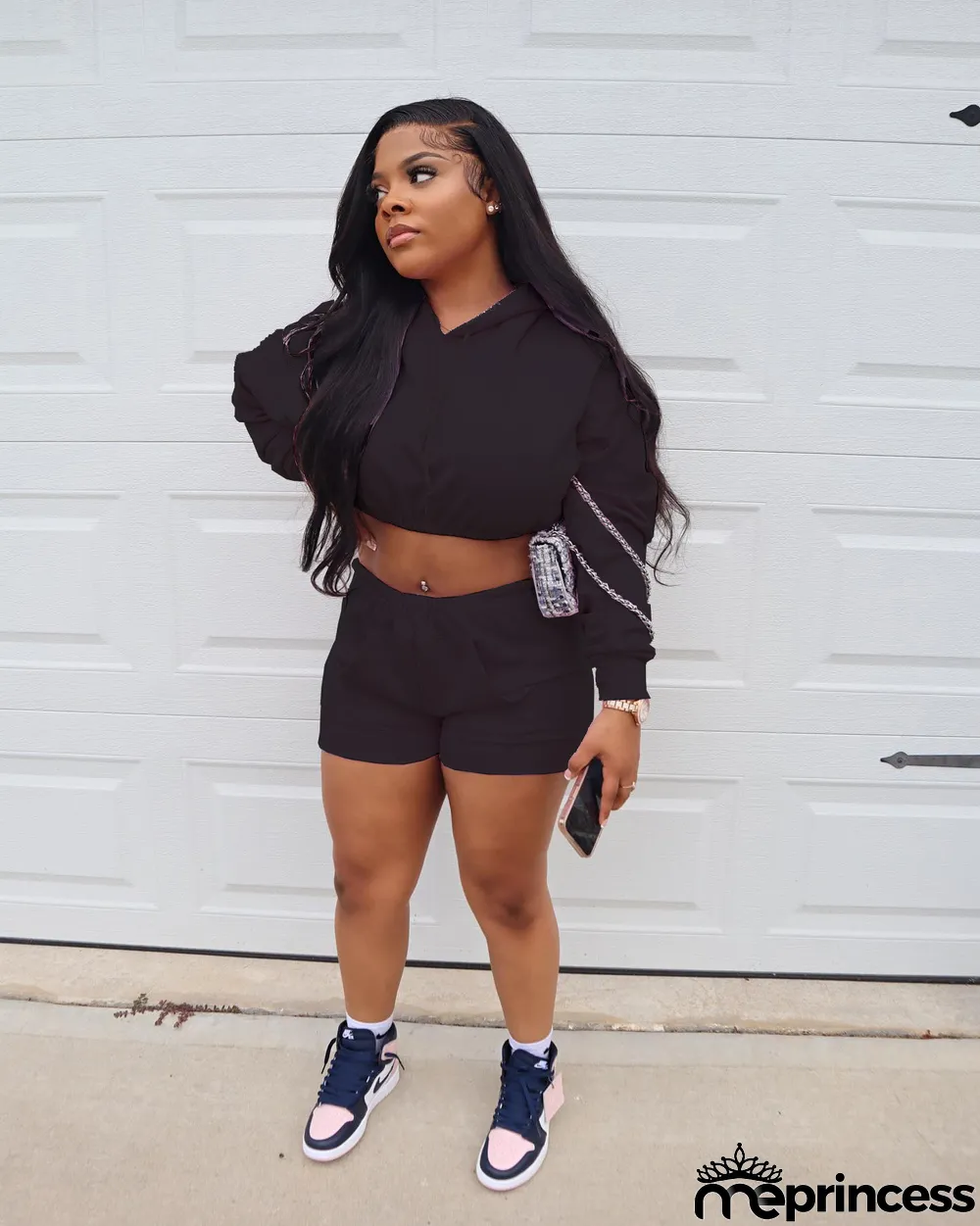 Solid Hooded Crop Top And Shorts 2 Piece Sets