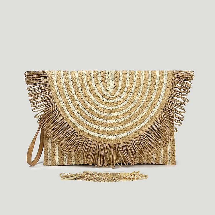 Straw Tassel Envelope Bag