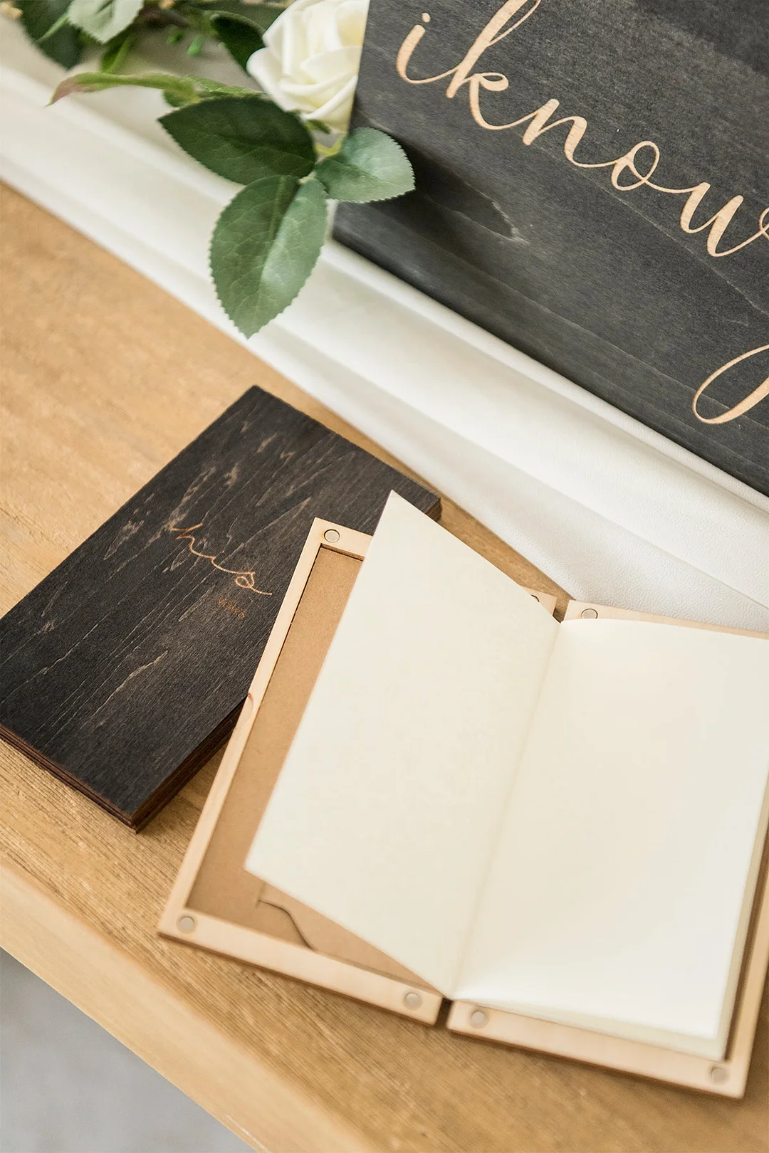 Wooden His & Her Vow Books With Keepsake