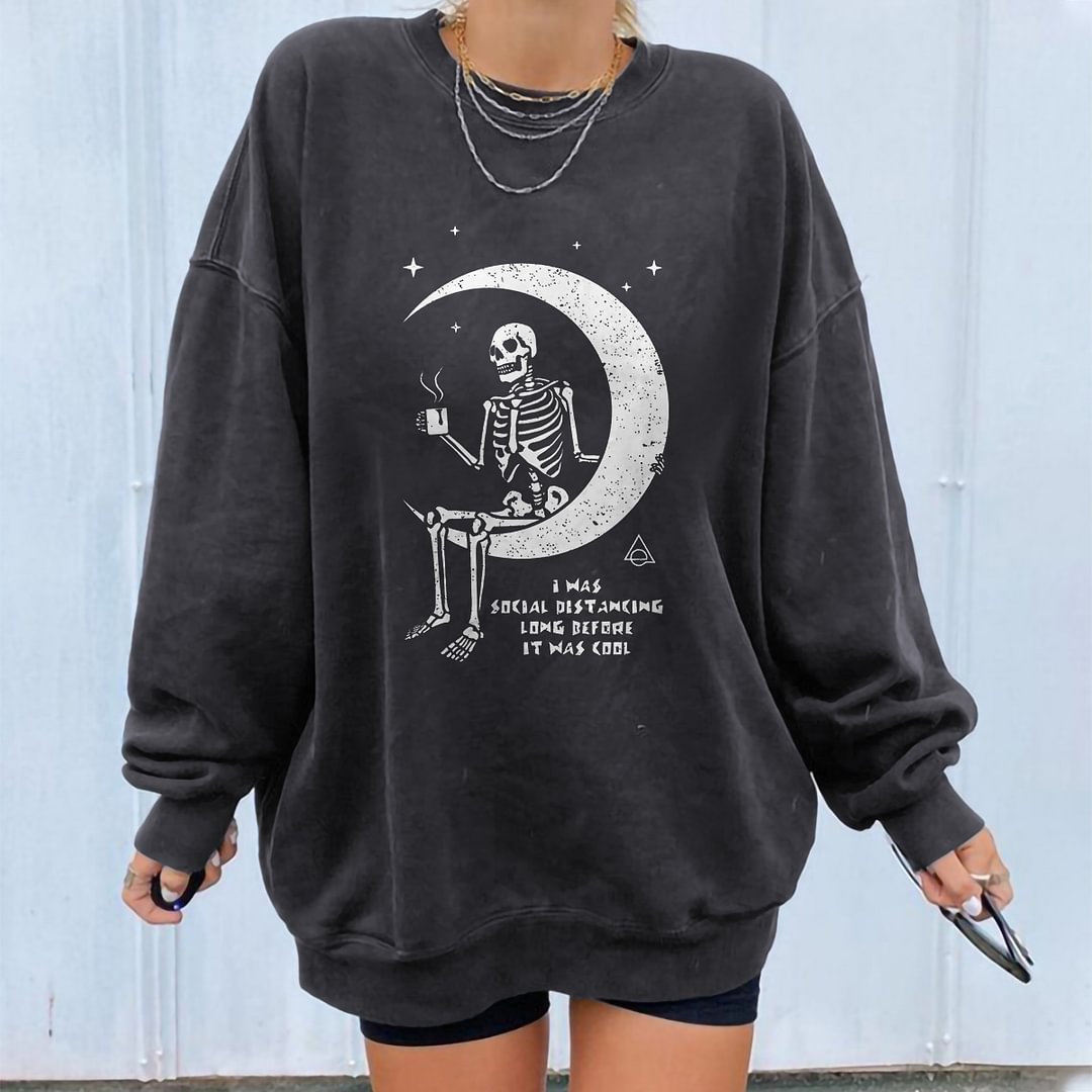 Minnieskull Moon And Skull Cozy Loose Sweatshirt - Minnieskull