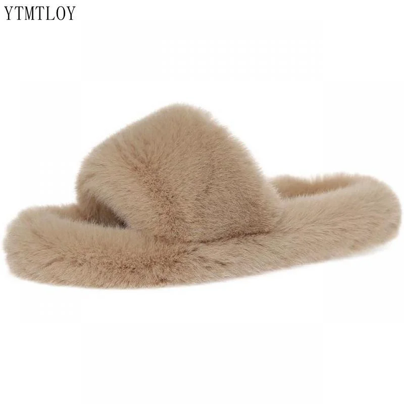Home Slippers Women's Flat Shoes Female Lady Fur Flip Flops Slides 2022 Soft Plush Cotton Ytmtloy Indoor Winter Zapato Mujer