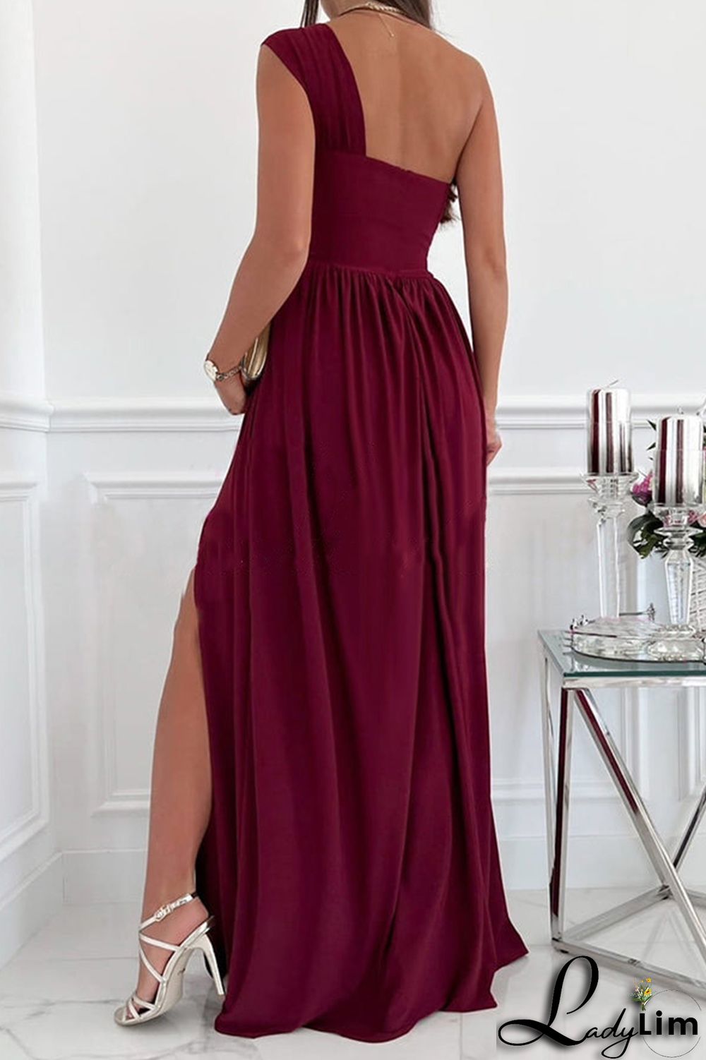 Green Fashion Sexy Solid Patchwork Backless Slit One Shoulder Evening Dress Dresses