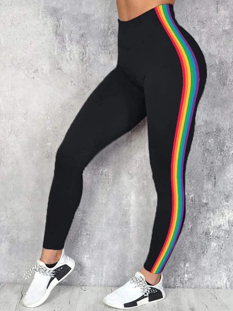 Side Rainbow Stripe Stretchy Leggings