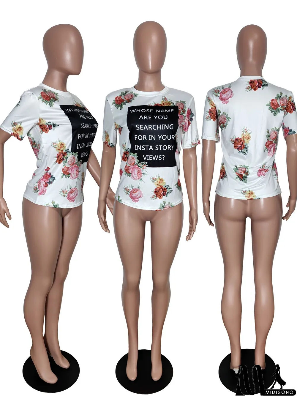 MidiSono - Floral Print Short Sleeve O Neck Caaual T Shirts
