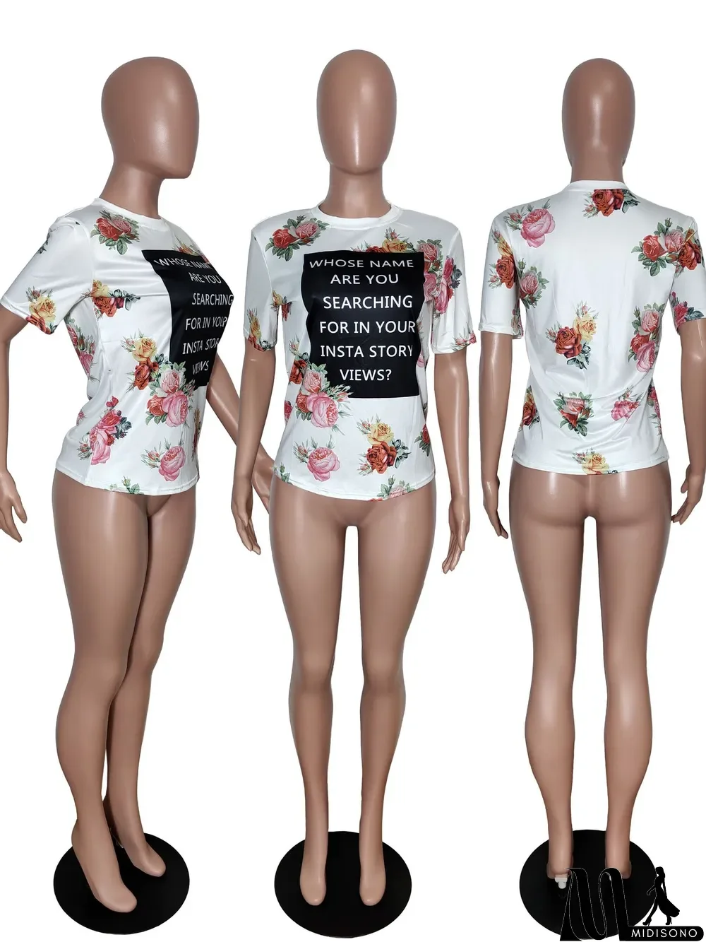 MidiSono - Floral Print Short Sleeve O Neck Caaual T Shirts