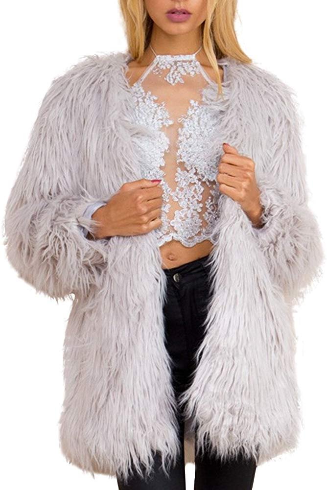 Apparel Women's Long Sleeve Fluffy Faux Fur Warm Coat