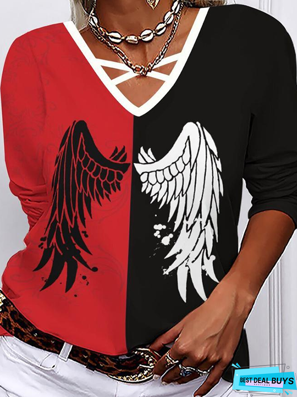 JColor Block V Neck Loose T-Shirt